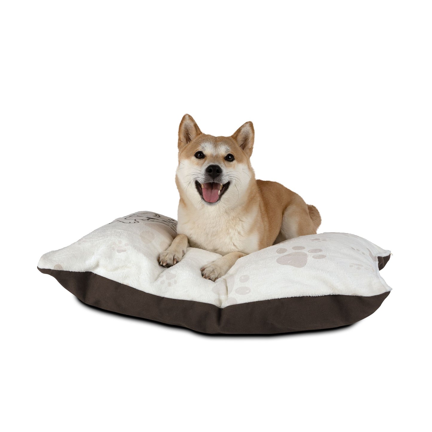 Paw Print Pet Bed — Cozy Plush Dog Bed with Sleeping Pup Design