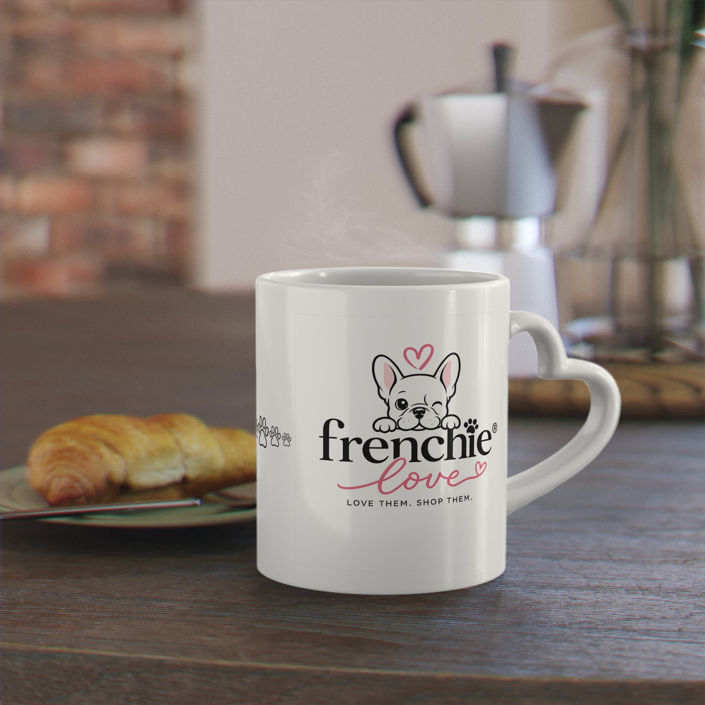 Frenchie Love Paw Print Mug – Cute Heart & Paw Coffee Cup for Dog Lovers