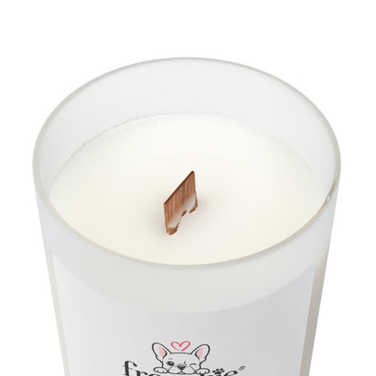 Frenchie Love Frosted Glass Candle — 11oz Soy Scented Candle with Wooden Lid