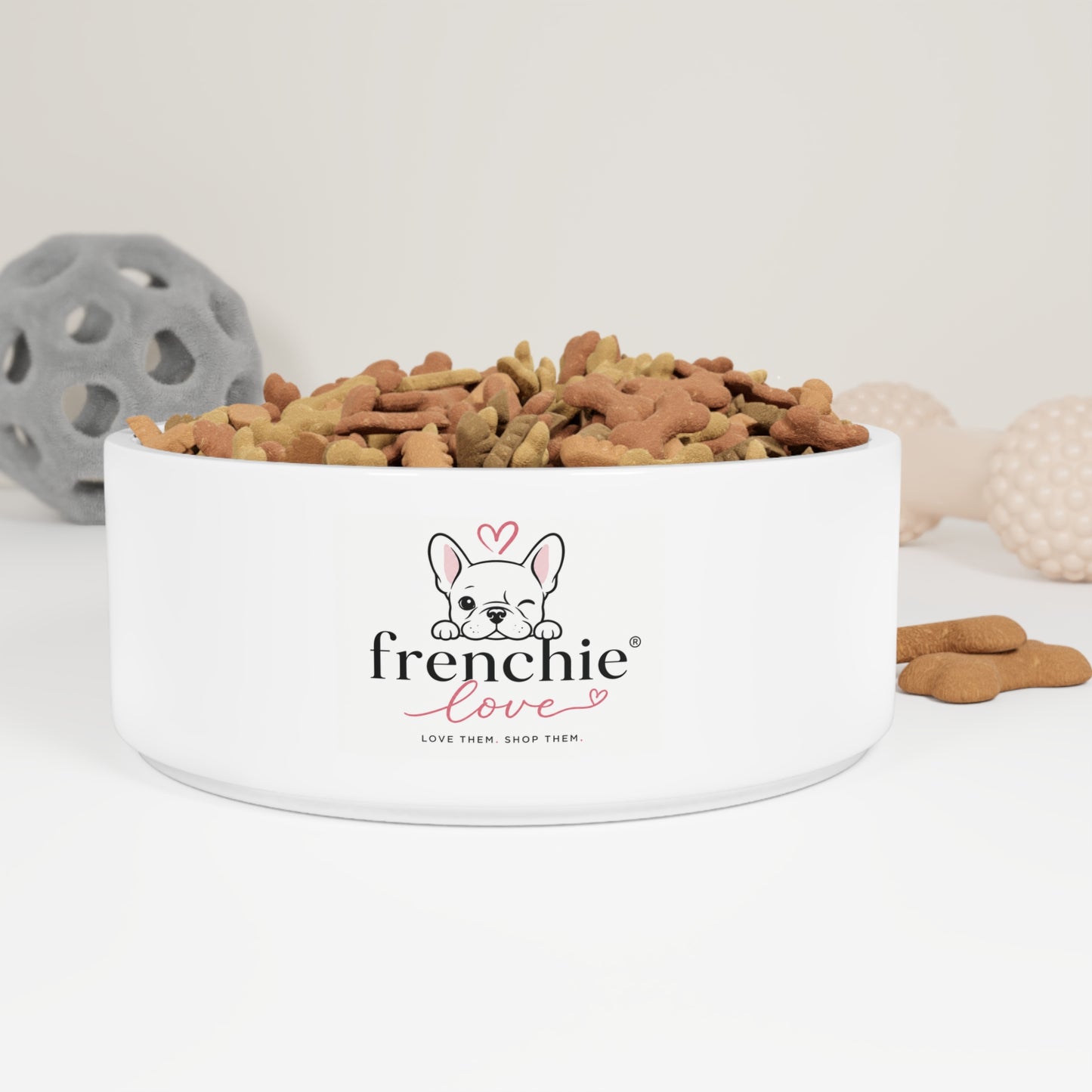 Frenchie Love Logo Ceramic Pet Bowl — Cute French Bulldog Food & Water Dish