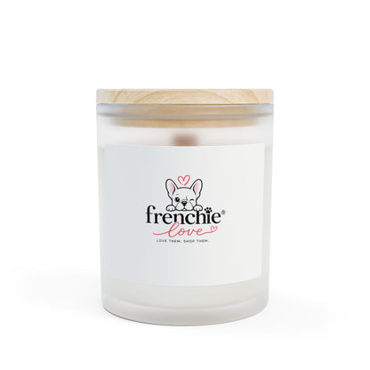 Frenchie Love Frosted Glass Candle — 11oz Soy Scented Candle with Wooden Lid