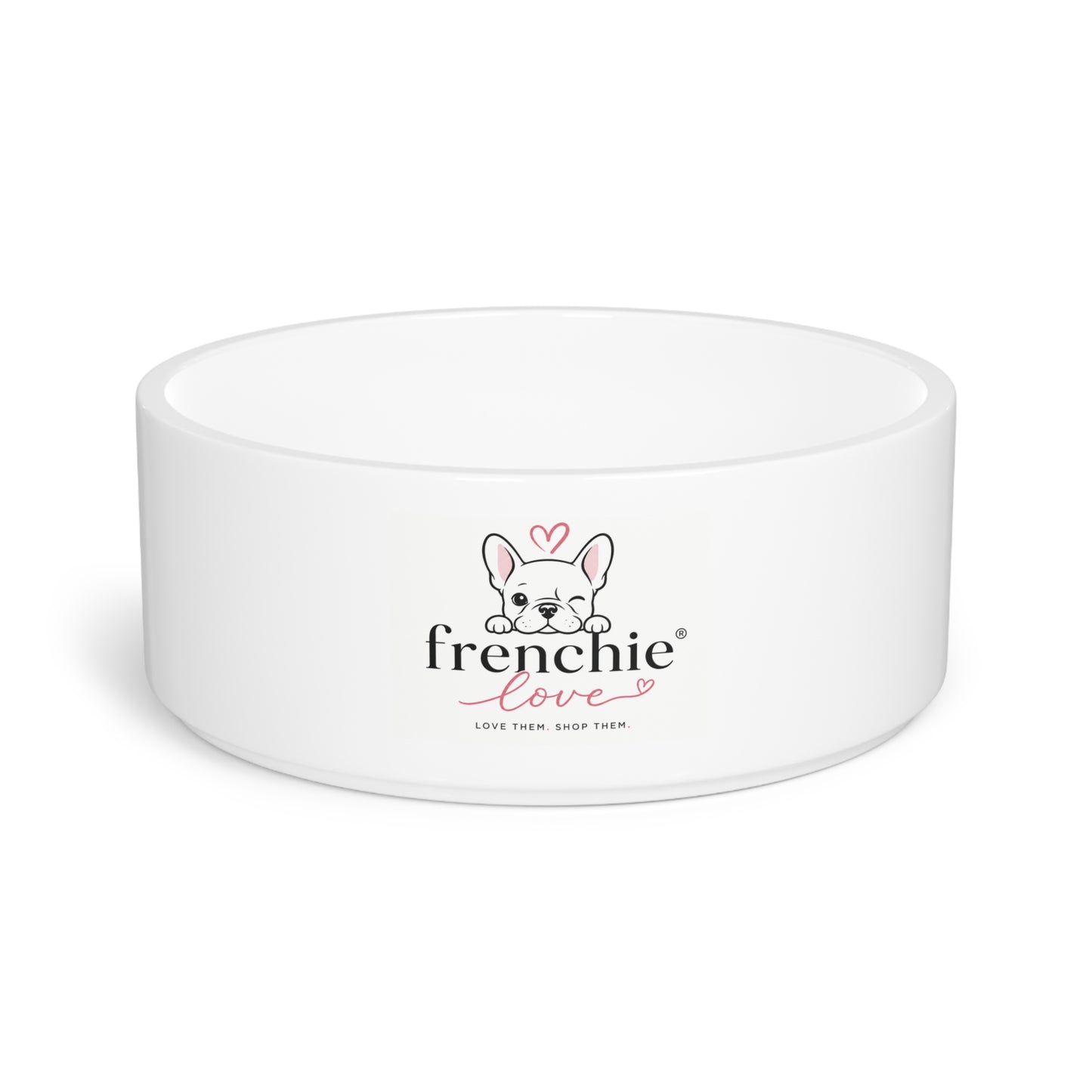 Frenchie Love Logo Ceramic Pet Bowl — Cute French Bulldog Food & Water Dish